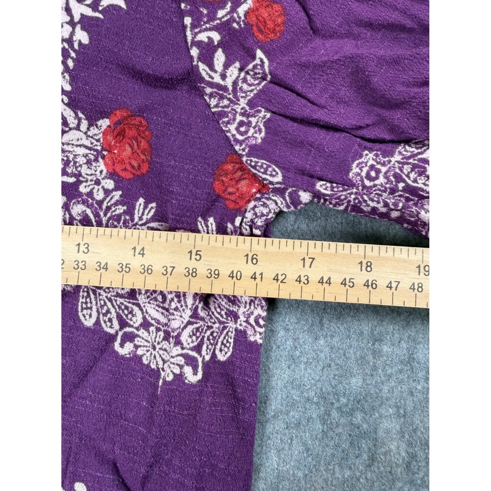 Free People Tunic Top Womens S Purple Rayon Floral Boho Deep V Back Ruffle Hem - Picture 3 of 6